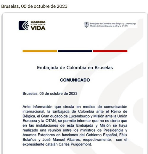 Comunicado embajada de Colombia