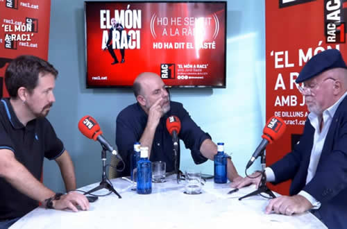 Pablo iglesias entrevistando al comisario Villarejo en RAC1