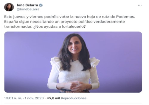Tuit Ione Belarra sobre la nueva hoja de ruta de Podemos