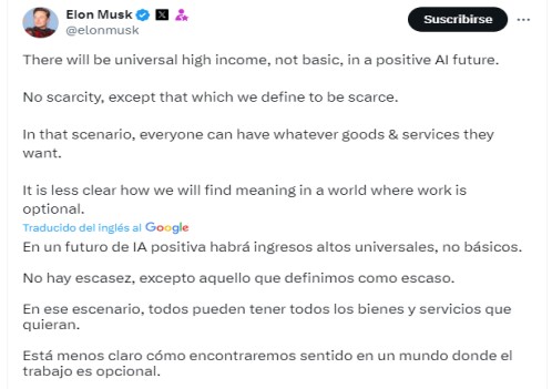 Tuit de Elon Musk sobre la Renta Alta Universal