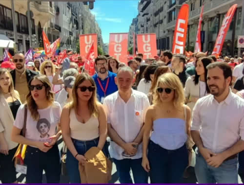 Irene Montero, Alejandra Jacinto, Yolanda Díaz y Alberto Garzón en la manifestación del 1 de Mayo